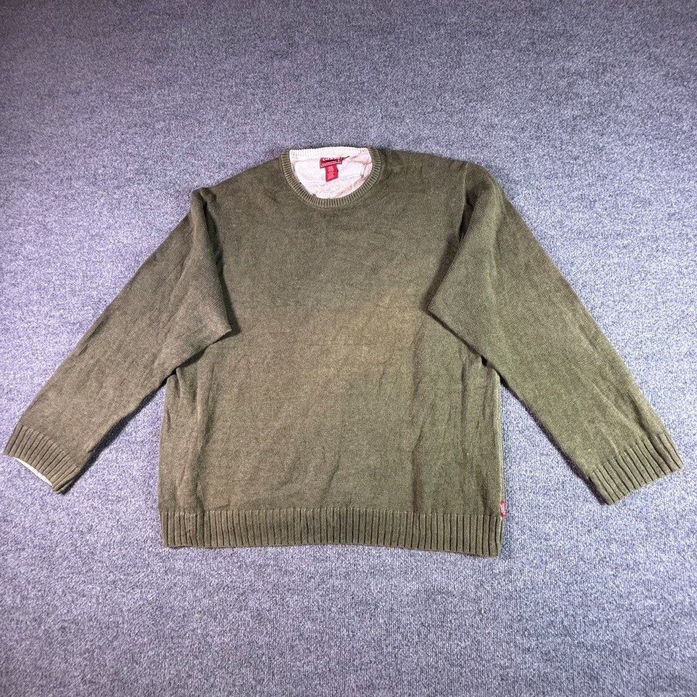 Chaps Denim Mens 2XL Green Cotton Ramie Sweater Crew Neck Preppy 64408D